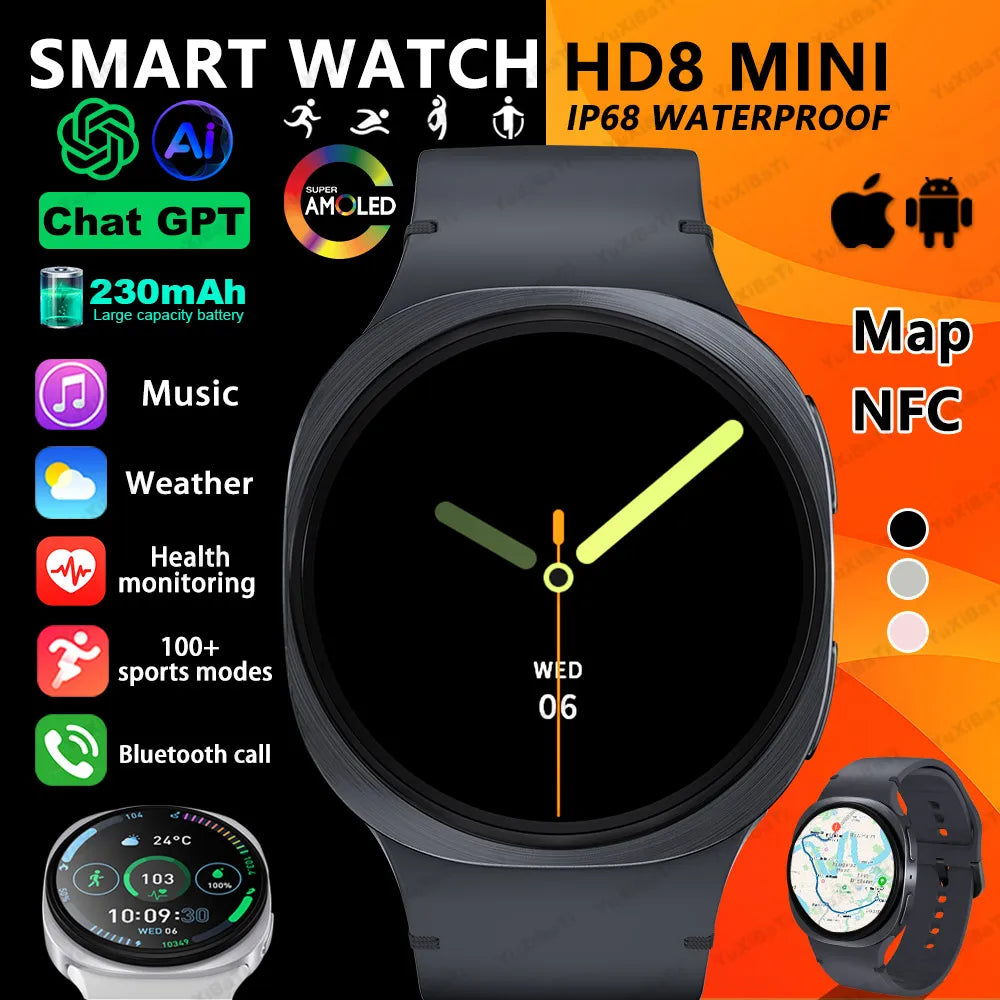 2026 New Watches 8 Mini Smart Watch For Men Women GPS Track Health Sports AMOLED Heart Rate Bluetooth Call Waterproof Smartwatch