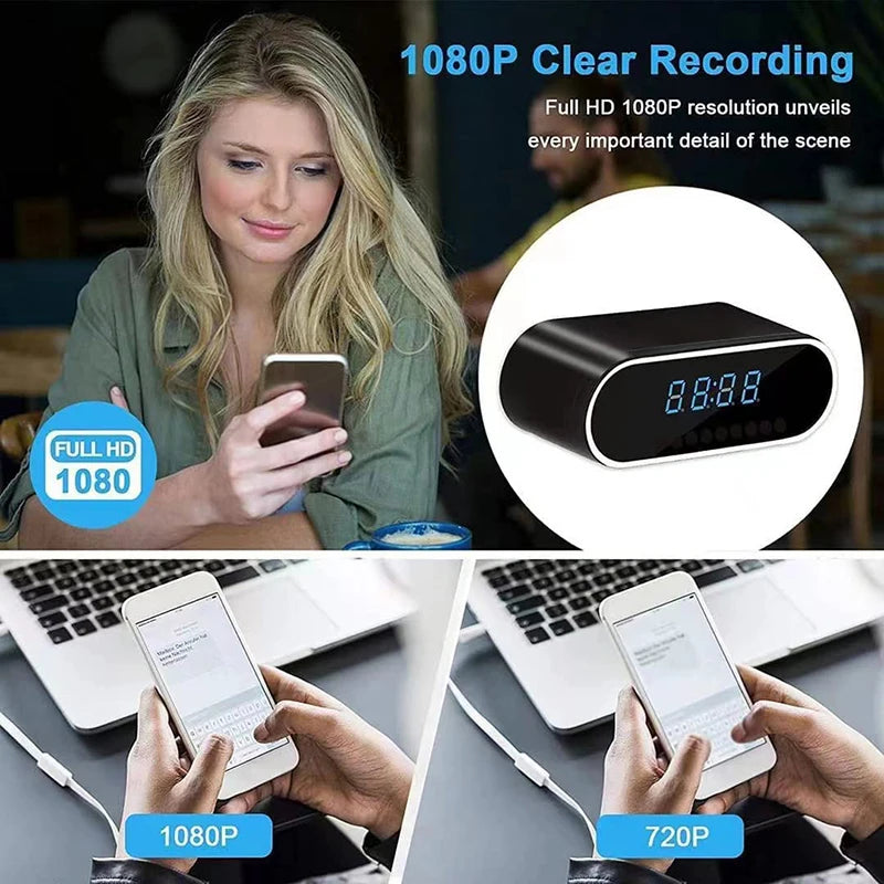 1080P Mini Camera Clock HD WIFI Control Wide Angle IR Night Vision View Alarm DVR Camcorder Home Surveillance Camera