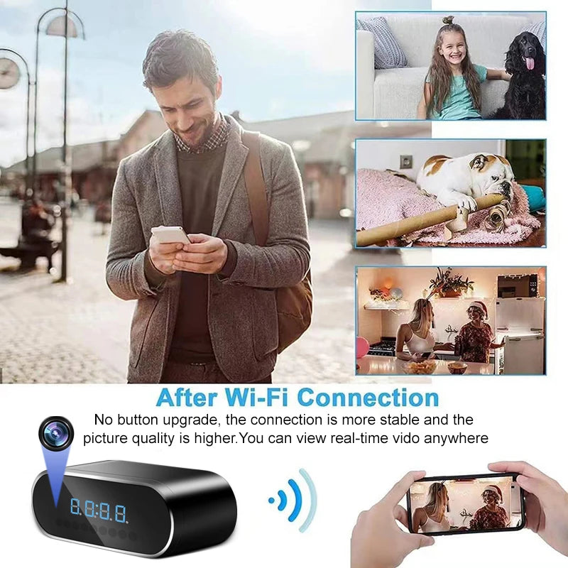 1080P Mini Camera Clock HD WIFI Control Wide Angle IR Night Vision View Alarm DVR Camcorder Home Surveillance Camera