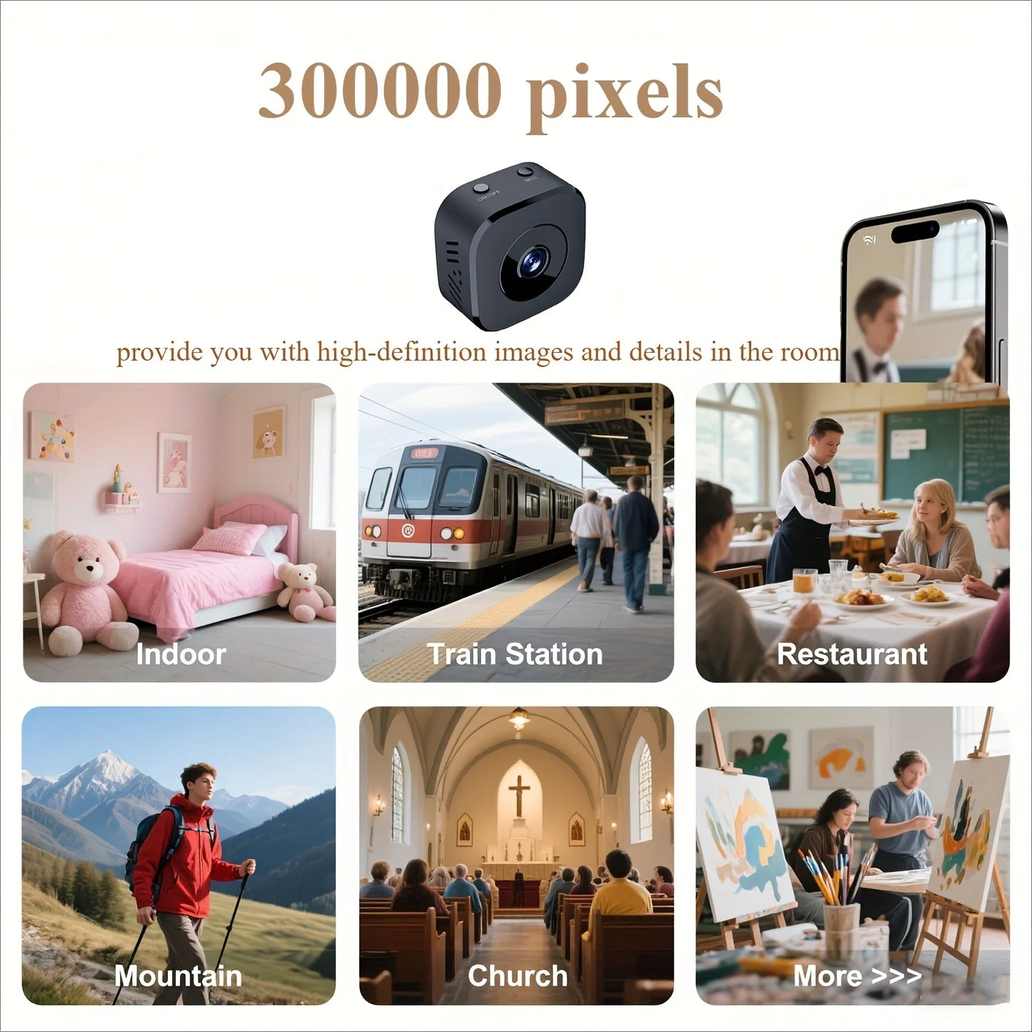 Security Camera HD Mini Full Color Night Vision High Definition WiFi Monitor Waterproof Motion Detect Surveillance Smart Home