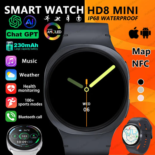 2026 New Watches 8 Mini Smart Watch For Men Women GPS Track Health Sports AMOLED Heart Rate Bluetooth Call Waterproof Smartwatch