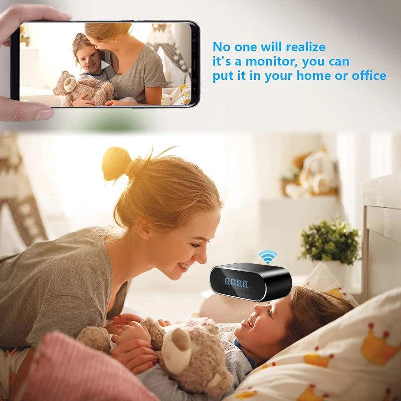 1080P Mini Camera Clock HD WIFI Control Wide Angle IR Night Vision View Alarm DVR Camcorder Home Surveillance Camera