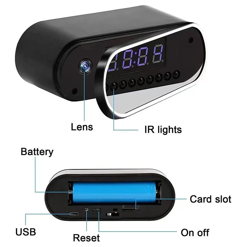1080P Mini Camera Clock HD WIFI Control Wide Angle IR Night Vision View Alarm DVR Camcorder Home Surveillance Camera